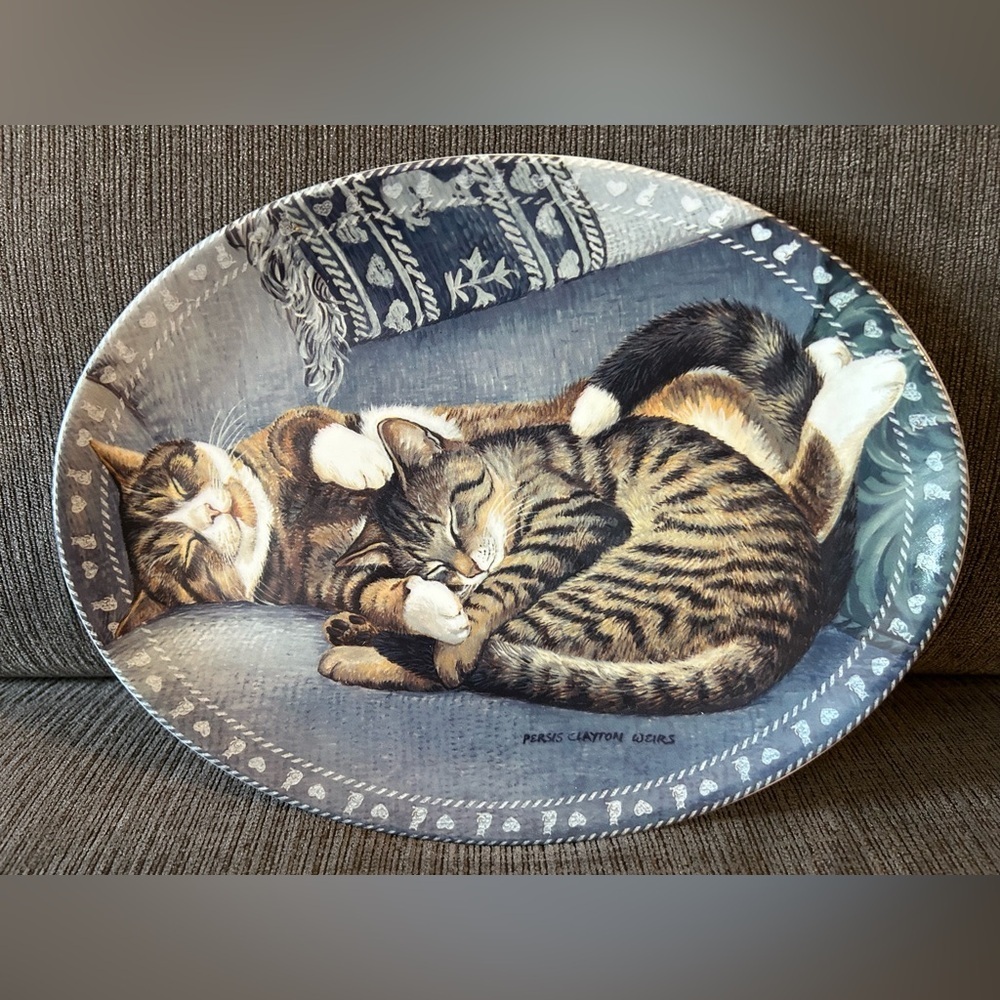 Vintage Persis Weirs Kitty Comforts Sweet Slumber Oval Plate Cats Porcelain 2002